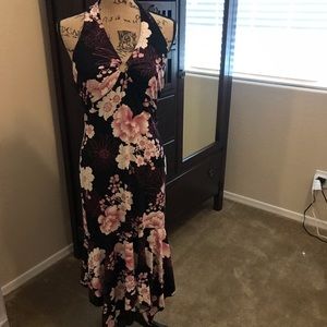 Black and Pink Floral Hankerchief Dress